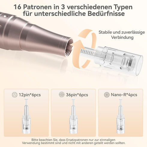 QUELLE Dermapen Microneedling Pen for Home Use – Cordless Derma Pen with LED Display, 6 Speed Settings & 16 Replacement Cartridges for Face and Body