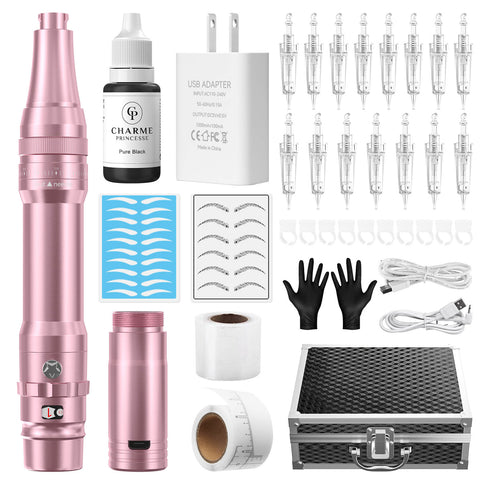 EK403 Wireless Permanent Makeup Machine Kit Rotary Eyebrow Pen Machine With 15pcs 1R/1P Needles Supply for Eyebrow Lip Eyeliner