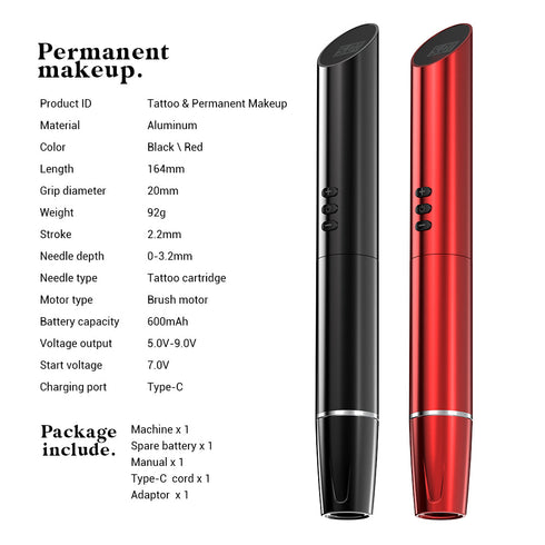 RHEIN Wireless Permanent Makeup Tattoo Pen Machine 2 Pcs Batteries