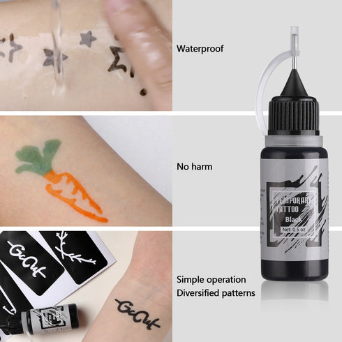 STIGMA Temporary Tattoo Kit 10 Bottles Color Inks & 84 Pcs Stencils