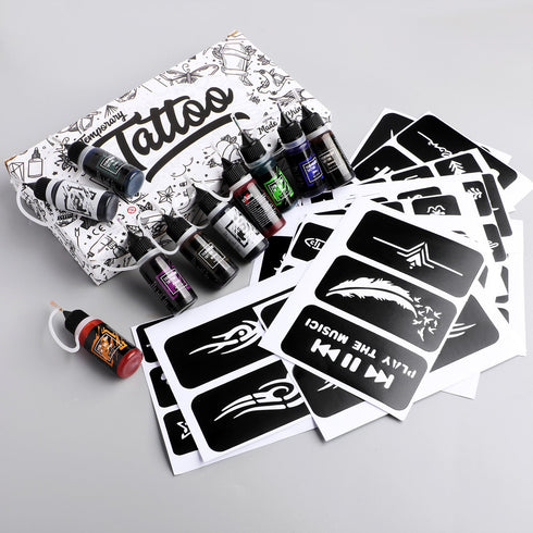 STIGMA Temporary Tattoo Kit 10 Bottles Color Inks & 84 Pcs Stencils