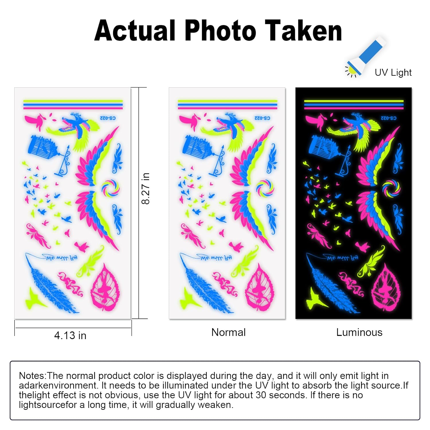 PFARRER 20 Sheet Glow in The Dark Neon Temporary Tattoos/Tattoo Stencils