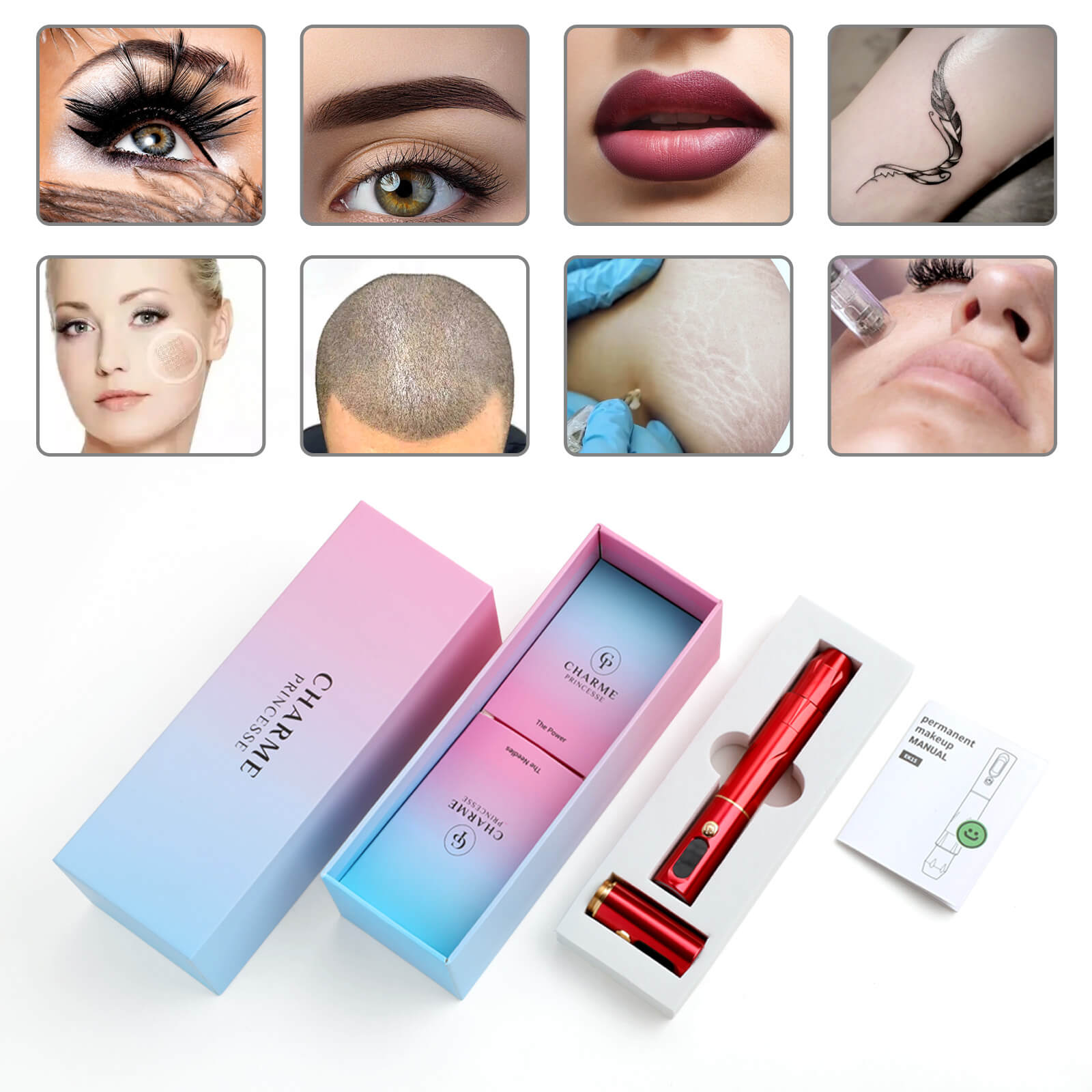 Charme Princesse Diamond Wireless Pmu Eyebrow Machine Kit with 10 Pcs Needle Cartridges