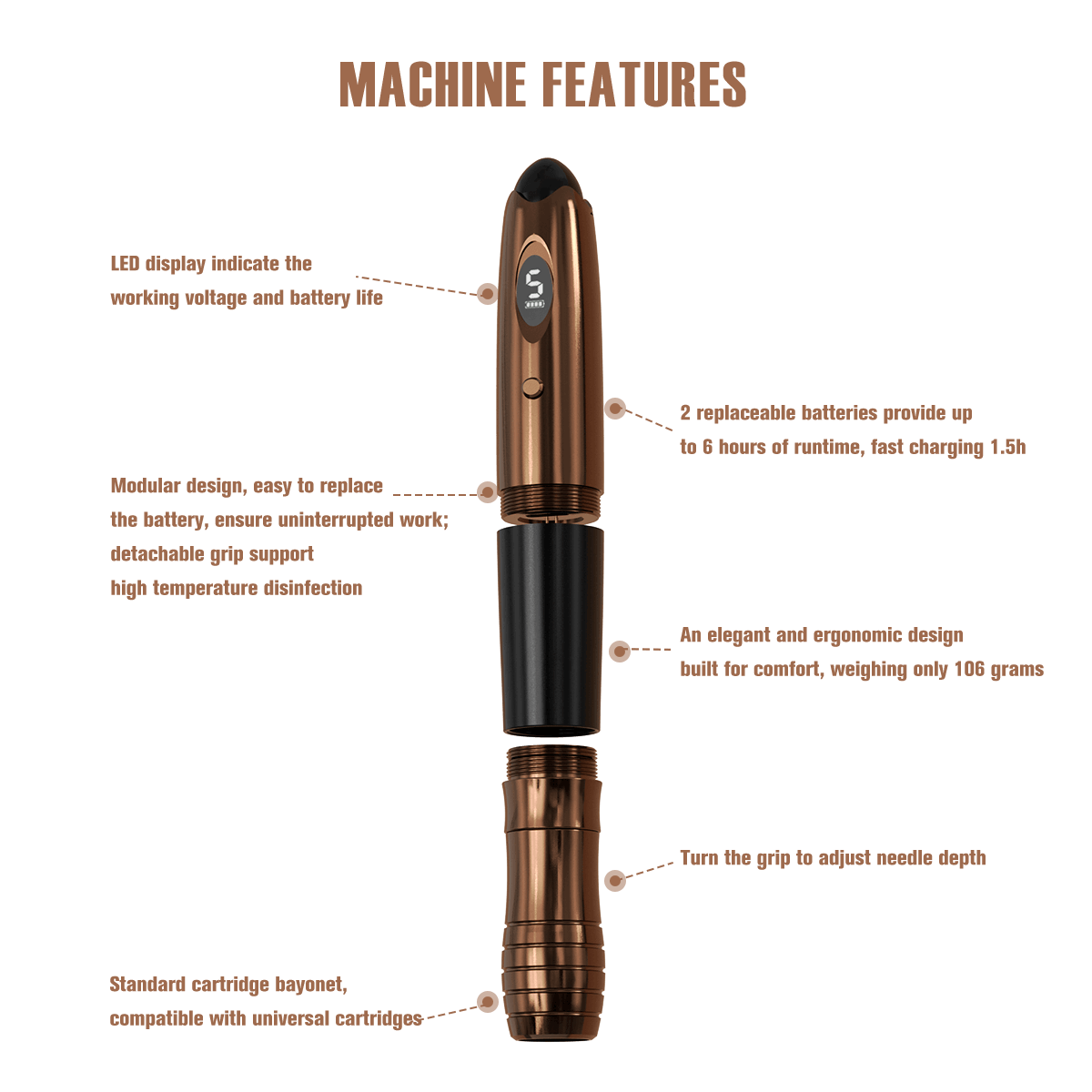 E33 Brown Digital Wireless Permanent Makeup Machine